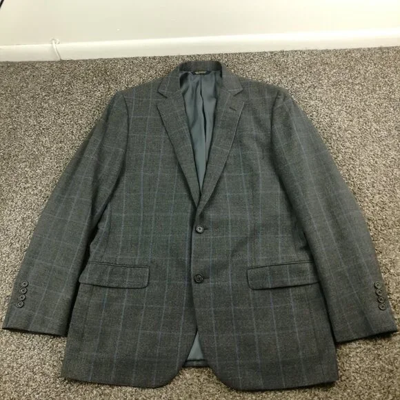 Brooks Brothers Sport Coat Italy Wool Windowpane Plaid Gray Blue 42R Fitzgerald - Picture 2 of 13